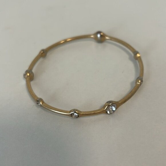 Vintage Lia Sophia Gold Tone & Round Rhinestone Bangle Bracelet Costume Jewelry - Picture 2 of 5